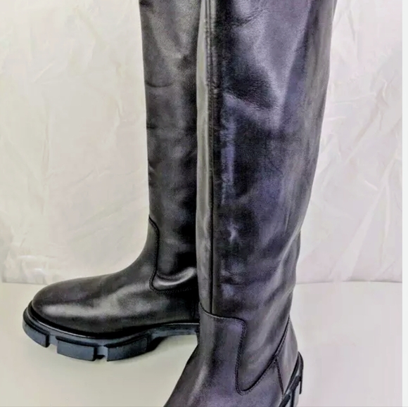 Free People Brooks Tall Black Leather Boots Moto Riding Combat New without Box - Picture 5 of 11